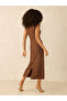 Brown Ruching Detail Midi Dress - 3