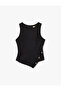 Asymmetrical Cut Accessory Detailed Crew Neck Sleeveless Blouse - 3