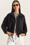 Women's Black Oversize Buckle-Lined Suede Bomber Jacket 2789 60281130