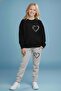 Girl's Heart Printed Crew Neck Tracksuit Set – Black & Grey