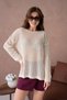Women's Boat Neck Knit Detail Slit Knitwear Sweater - 2