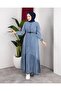 Women's Buttoned Belted Denim Blue Dress - 3