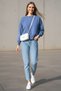 Women's Blue Crew Neck Cotton Long Sleeve Relaxed Fit Sweatshirt - Women's Sweatshirt