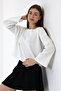 Women's White Spanish Sleeve Wide Neck Casual Knit Blouse - 5