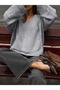 Women's Gray Melange V-Neck Oversized Knitwear Sweater, Knitwear Sweater Fmoda1970 - 3