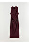 Lcw Vision Plum Draped Neckline Gathered Crepe Dress - 5