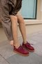 Lemari̇o Women's Burgundy Genuine Leather Suede Lace-Up Detail Loafer Shoes - 4