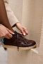 Solia Women's Brown Genuine Leather Suede Lace-Up Sneaker - 6