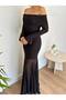 Women's Off Shoulder Long Evening Dress – Black Off-The-Shoulder Elegant Evening Gown, Sheer Tulle Skirt - 4