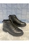 Yüce 109 Women's Black Genuine Leather Rubber Lace Detail Zippered Mother Orthopedic Boots - 5