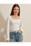 0465 Balloon Sleeve Knitted Blouse - White - 2