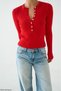 Women's Crew Neck Half Placket Corded Fabric Sweater