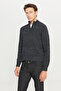 Men's Anthracite-Melange Cotton Standard Fit Regular Cut Bato Collar Jacquard Knitwear Sweater - 3