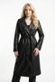 Women's Black Long Leather Trench Coat with Pockets Belted Wind Cover New Season Outerwear