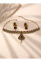 Embellished Leaf Fan Shaped Drop Necklace and Earrings Jewelry Set - 5