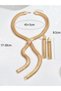 Gold Tone Tassel Necklace and Earrings Jewelry Set - 4