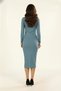 Women's Half High Neck Bodycon Long Sleeve Knitted Ribbed Knit Dress - Blue - 6