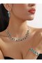 Green Rhinestone Necklace, Bracelet and Earrings Jewelry Set - 5