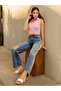 Blue Mid-Rise Ripped Flared Jeans - 2