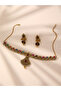 Embellished Leaf Fan Shaped Drop Necklace and Earrings Jewelry Set - 4