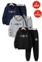 3 İplik Ş Fleece-Lined Kangaroo Pocket Football Print Detailed K Hooded 6 Piece Boys' Tracksuit Set
