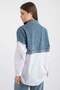 Denim Paneled Pocket Detailed Straight Shirt 8755 - White - 6