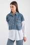 Denim Paneled Pocket Detailed Straight Shirt 8755 - White - 5