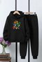 3 İplik Ş Fleece-Lined Winter Kangaroo Pocket K Hooded Print Detailed 6 Piece Boys' Tracksuit Set - 4