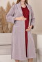 Mama Cotton Striped Nursing Nightgown Set with Robe, Long Sleeve Maternity and Postpartum Nightdress Set with Robe - 2