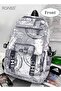 Unisex Trendy Graffiti Style Backpack Large Capacity Durable Smooth Zipper Comfortable Fabric Adjust - 3