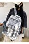 Unisex Trendy Graffiti Style Backpack Large Capacity Durable Smooth Zipper Comfortable Fabric Adjust - 2