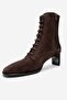 Sudy Brown Suede Genuine Leather Lace-Up Women's Block Heel Boots - 4