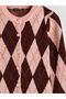Pink Crew Neck Diamond Patterned Women's Knitwear Cardigan - 6