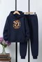3 İplik Ş Fleece-Lined Winter Kangaroo Pocket K Hooded Print Detailed 6 Piece Boys' Tracksuit Set - 2