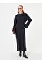 Elegant Button Detailed Knitwear Hijab Dress - Navy Blue -