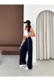 Women's White Striped Modal Pleated Trackpants Wide Leg - 6
