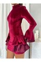 Ruffled Hem Flared Sleeve High Neck Velvet Mini Women's Midnight Flair Dress - 5