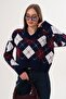 Women's V-Neck Baklava Pattern Knitwear Knitted Sweater 255189 - - 2