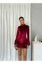 Ruffled Hem Flared Sleeve High Neck Velvet Mini Women's Midnight Flair Dress - 2