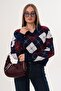 Women's V-Neck Baklava Pattern Knitwear Knitted Sweater 255189 -
