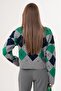 Women's V-Neck Baklava Pattern Knitwear Knitted Sweater 255189 - - 5