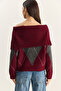 Women's Burgundy Anthracite Madonna Collar Diamond Patterned Knitwear Sweater 20251082 - 8