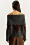 Women's Anthracite Brown Madonna Collar Diamond Patterned Knitwear Sweater 20251082 - 7