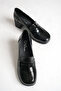 Elegant Genuine Leather Black Patent Leather Thick Heeled Loafer Shoes