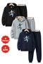 3 İplik Ş Fleece-Lined Kangaroo Cepli K Hooded Football Club B Printed 6 Piece Boy's Tracksuit Set