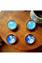 Leaf, Daisy Porcelain Patterned 2-Piece Blue Cabochon Earring Set – Gold & Rose Gold Metal, Handmade - 4
