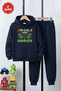 3 İplik Winter Ş Fleece-Lined Kangaroo Pocket Play Print Detailed K Hooded Boys' Tracksuit Set