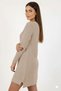 Women's Stone Sand Beige Crew Neck Long Tunic Dress Thick Knit Italian Sleeve Y Slit Knitwear Sweater - 2