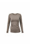 Drawstring Waist, Fitted at the Waist, Side Slit Mink Color Women's Blouse - 4