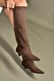 V404012302 Brown Suede Short Heeled Women's Boots - 3